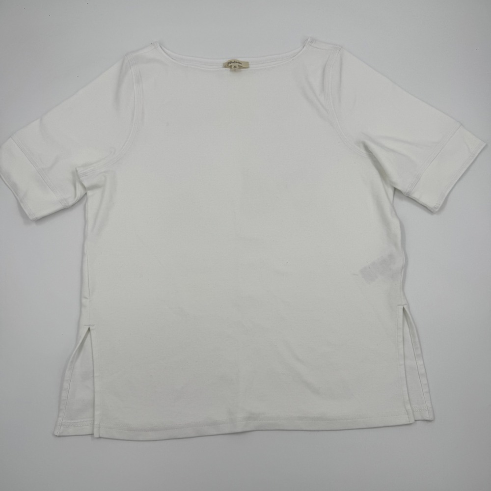 Madewell Boatneck T-Shirt‎ Womens XL White Short Sleeve Side Slits Relaxed Fit